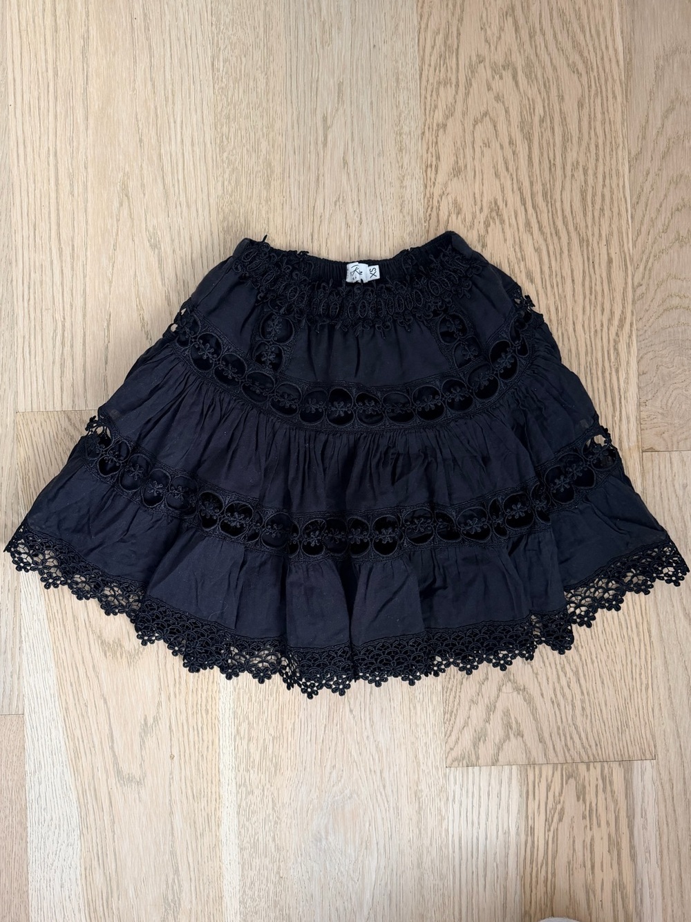 Charo Ruiz Black Lace Tiered Mini Skirt